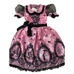 Girls Pink & Black Victorian Wind-Up Doll Halloween Costume Dress S 4-6x